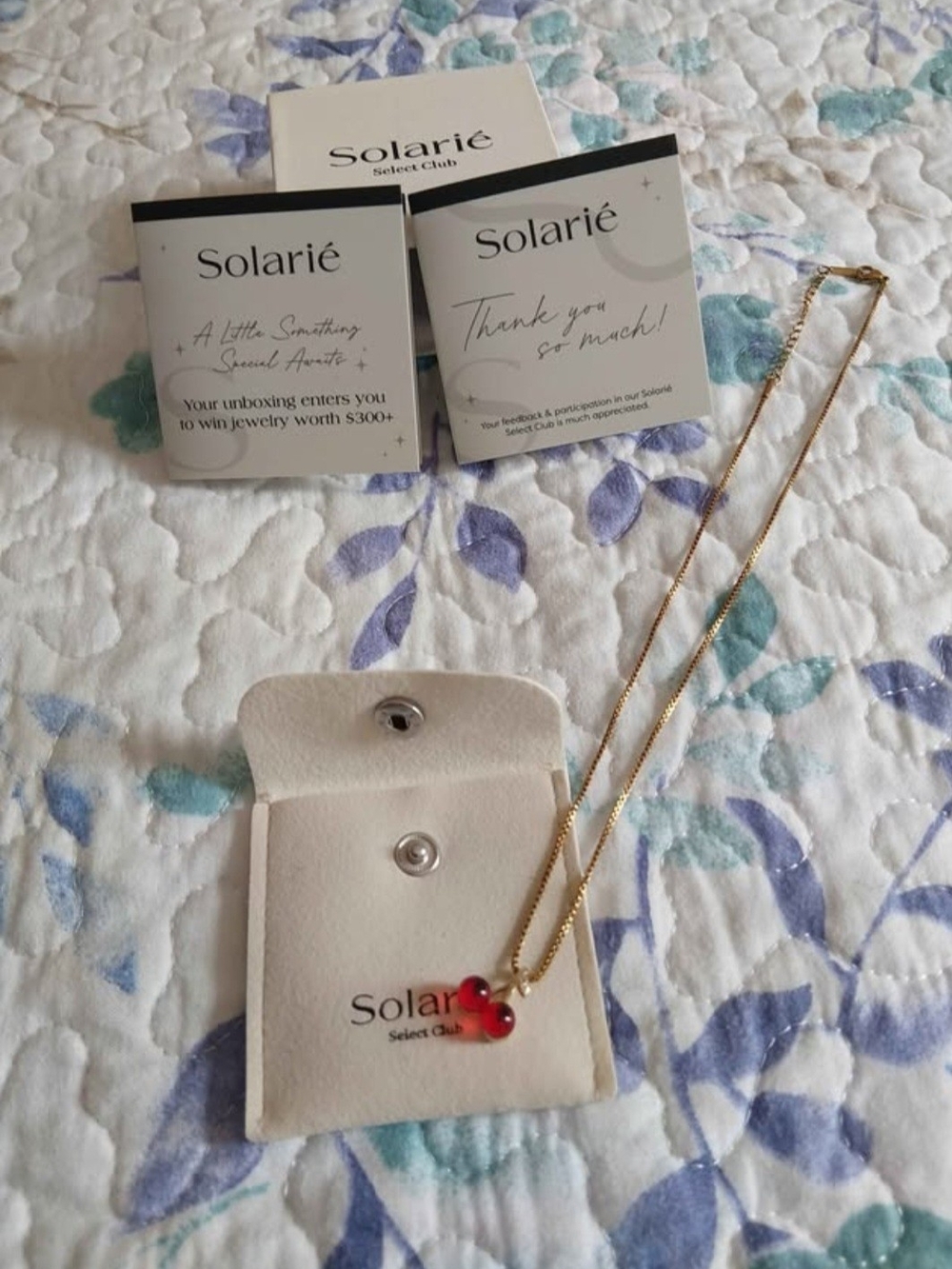 Solarie Gold Necklace with Red Cherry Bead Pendant